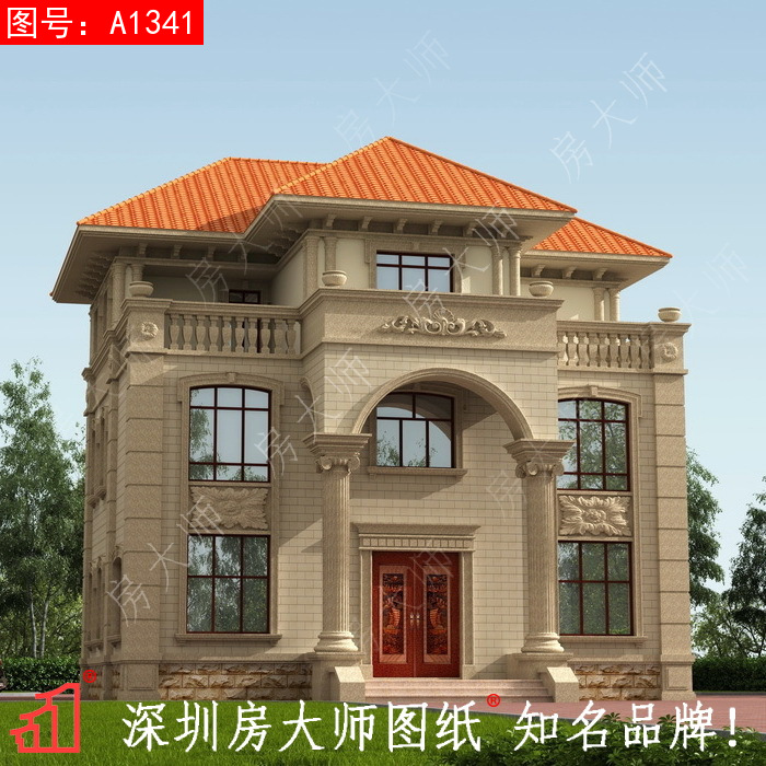 欧式对称二三层别墅设计效果图农村自建房简单大气带露台阳台
