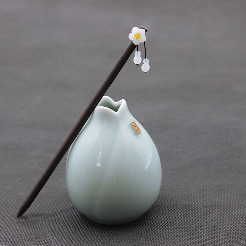 仿黑檀木发簪小白发钗子简约古风日常盘发丸子头神棍流苏步摇饰品