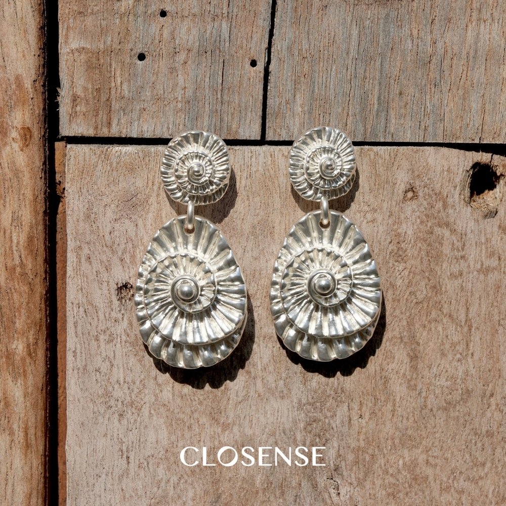 CLOSENSE『远古印记』系列原创设计螺化石纹理耳饰 银色轻奢高级