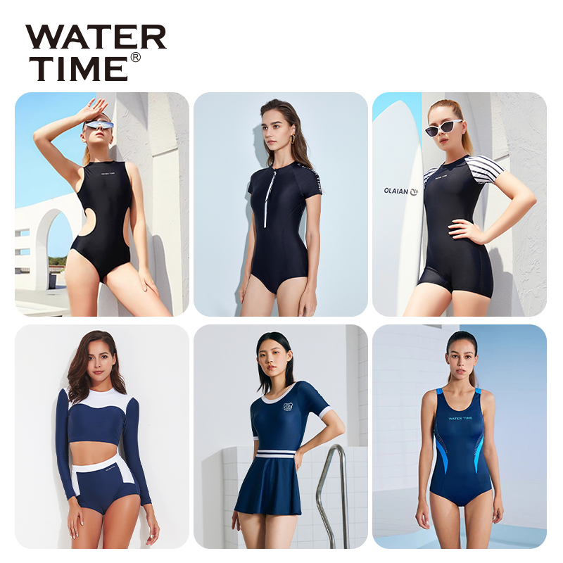 【清仓特价】WaterTime游泳衣女连体性感黑色显瘦专业运动泳装女