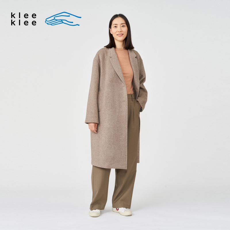 素然klee klee 女士落肩羊绒羊毛高级原色翻驳领长大衣
