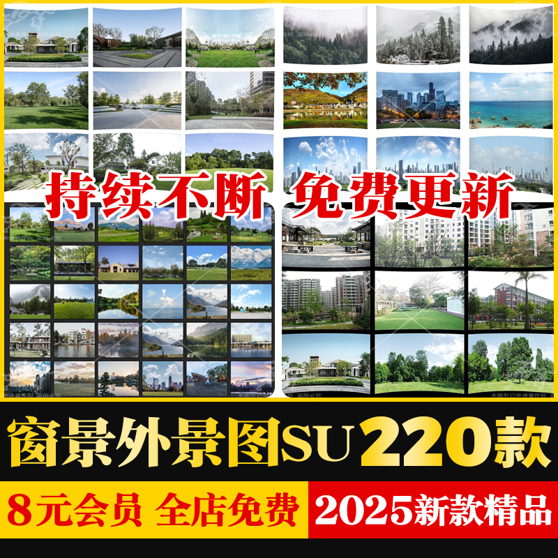 窗景外景窗外背景城市风景贴图写字楼小区园林环境配景远景SU模型