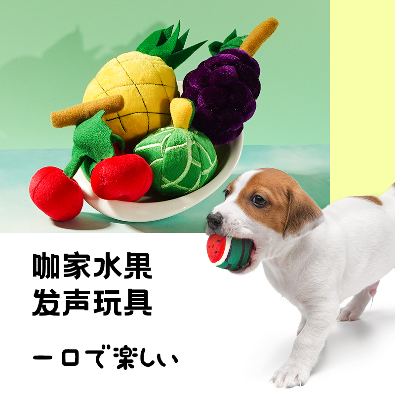 咖家kojima宠物发声玩具水果球幼犬猫狗毛绒自嗨耐咬解闷磨牙套装