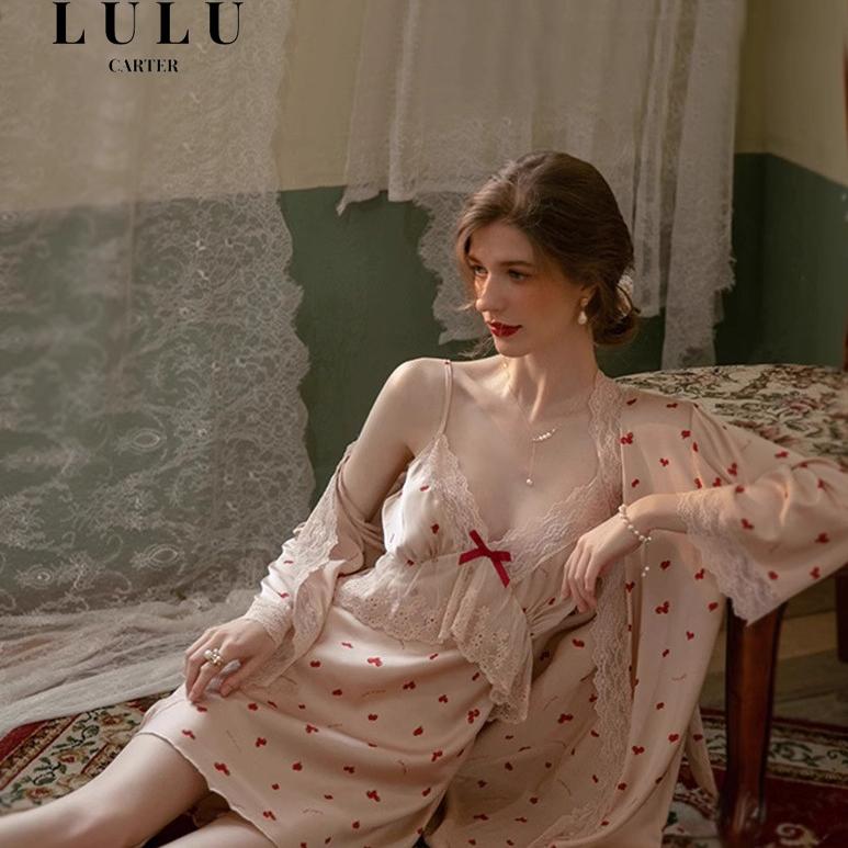 LULU法式真丝性感吊带睡裙女夏季纯欲风蕾丝女士高端桑蚕丝睡袍