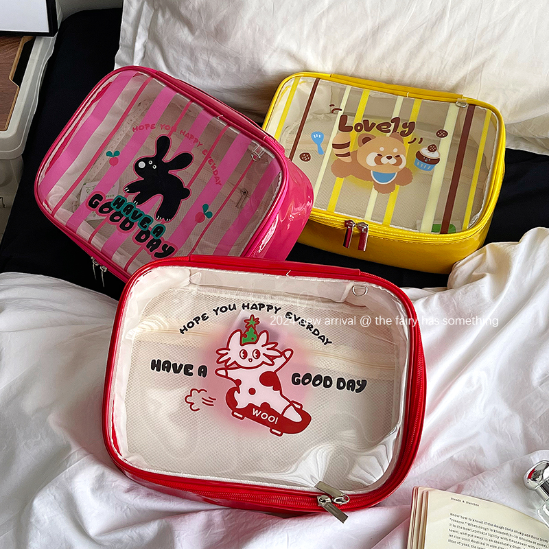 可爱化妆包女生护肤品旅行便携手提大容量防水透明网纱洗漱收纳包