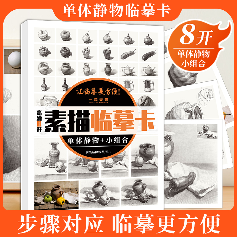 8开素描静物临摹卡 单体静物素描临摹卡简单组合创意结构素描作品儿童素描画册临摹本基础美术书籍国美高考教程素描书入门教材