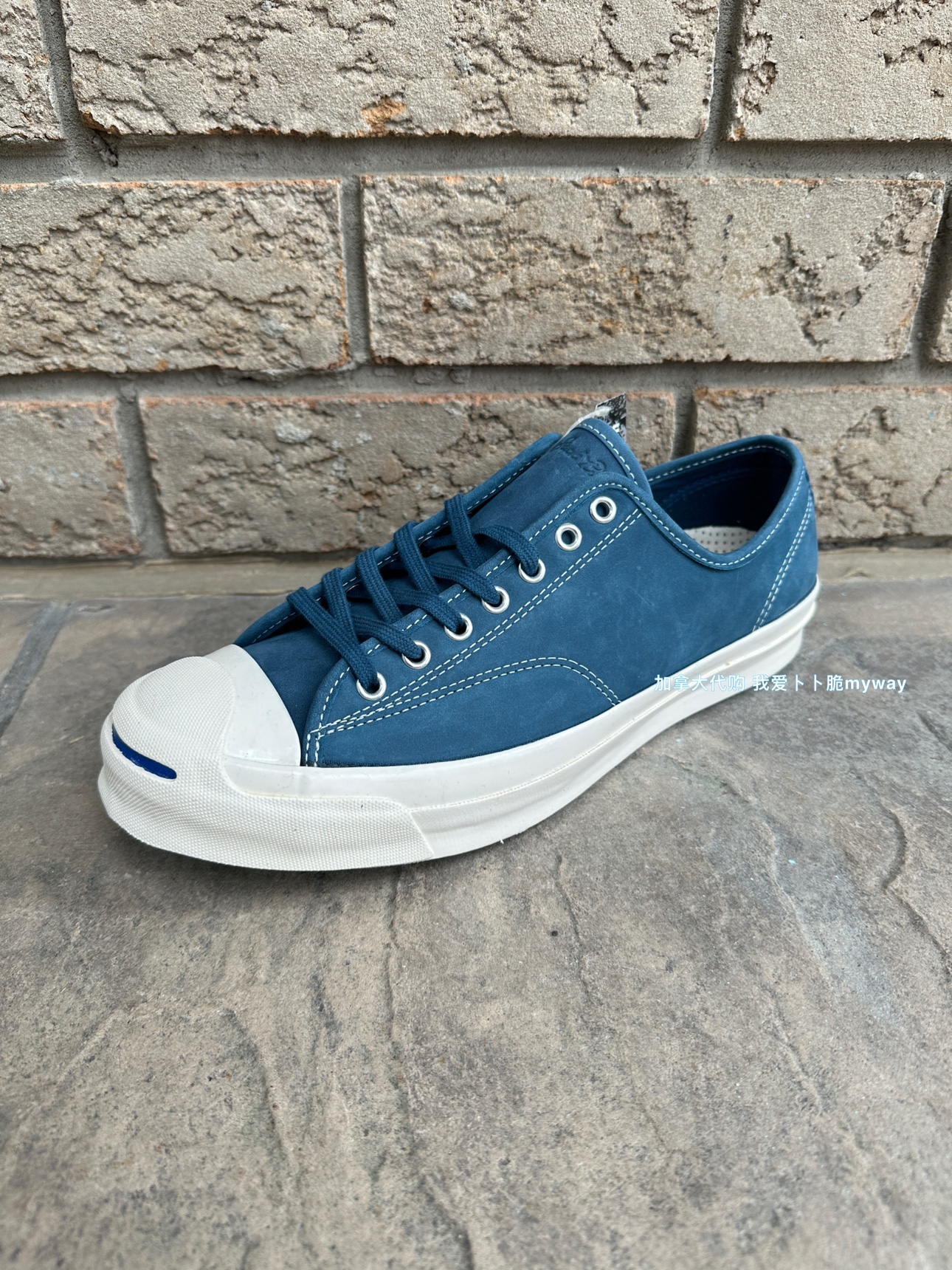 气垫鞋垫匡威 Converse Jack Purcell 开口笑蓝色鹿皮休闲鞋男