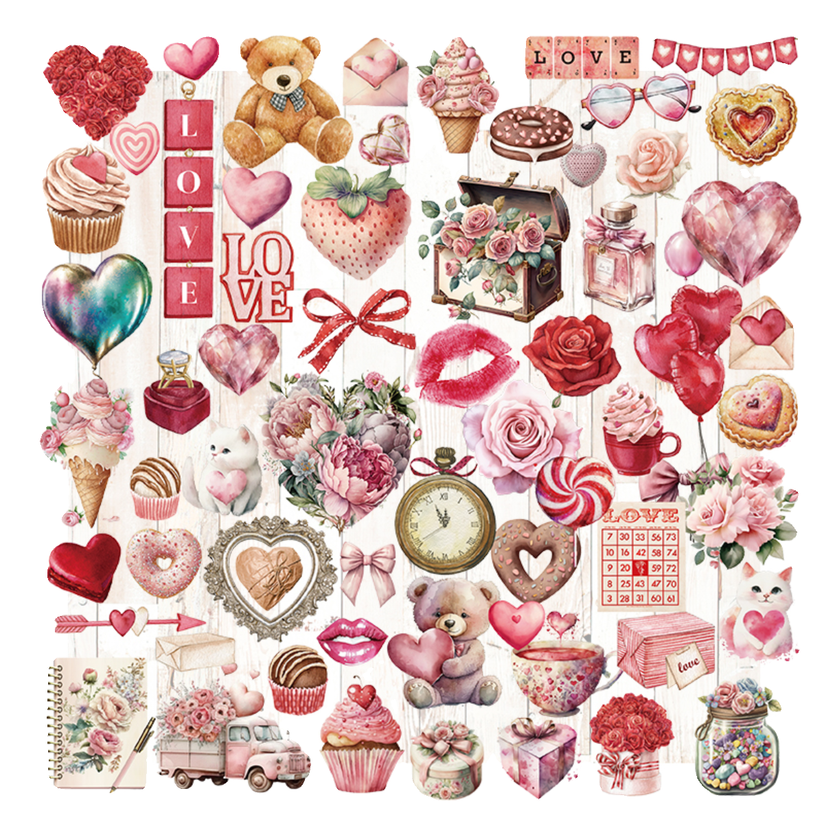 兔子家vintage手帐硫酸纸贴纸.爱心.Valentine's day复古情人节