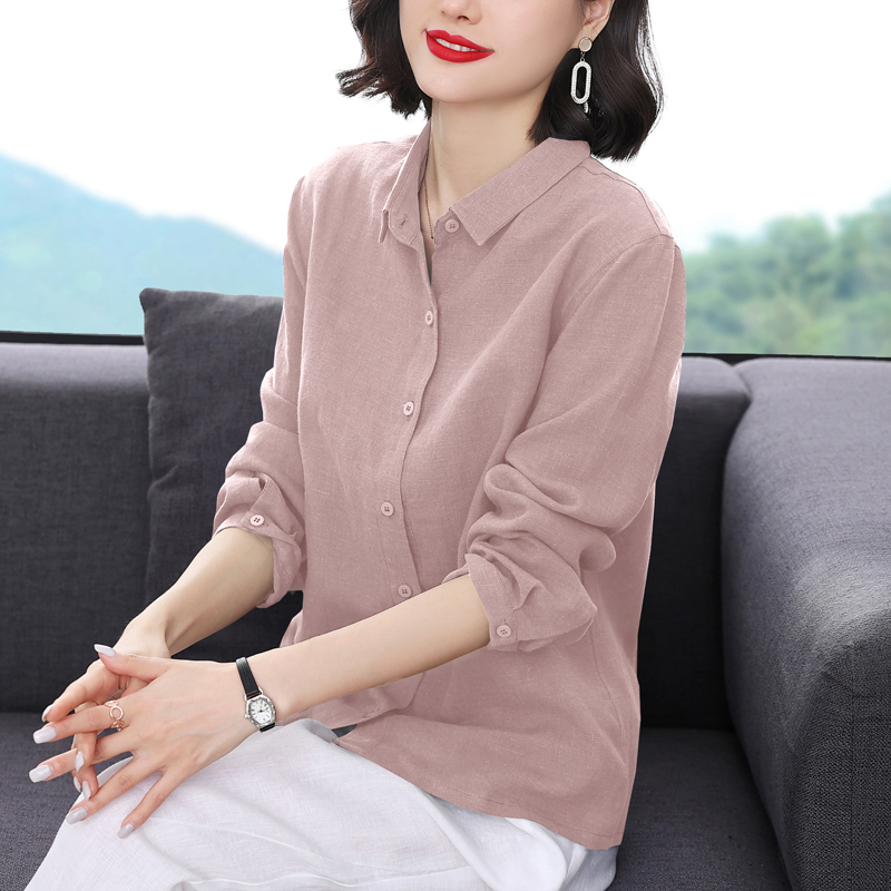 衬衫女2025新款轻奢高级感减龄洋气棉麻上衣高端妈妈长袖亚麻衬衣