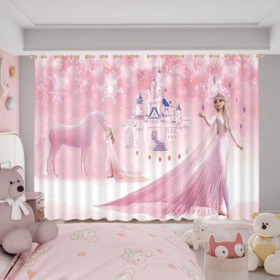 冰雪奇缘公主风窗帘遮光卡通漫画艾莎小女孩梦幻儿童房间卧室飘窗