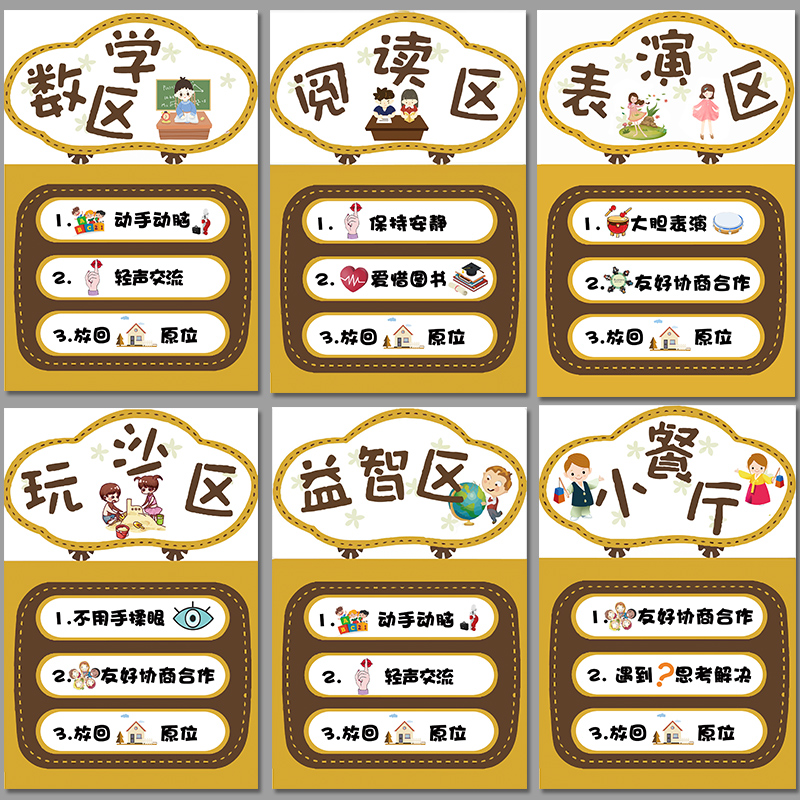 幼儿园区角牌区域规则儿童约定守则进区标识贴纸活动布置装饰墙贴