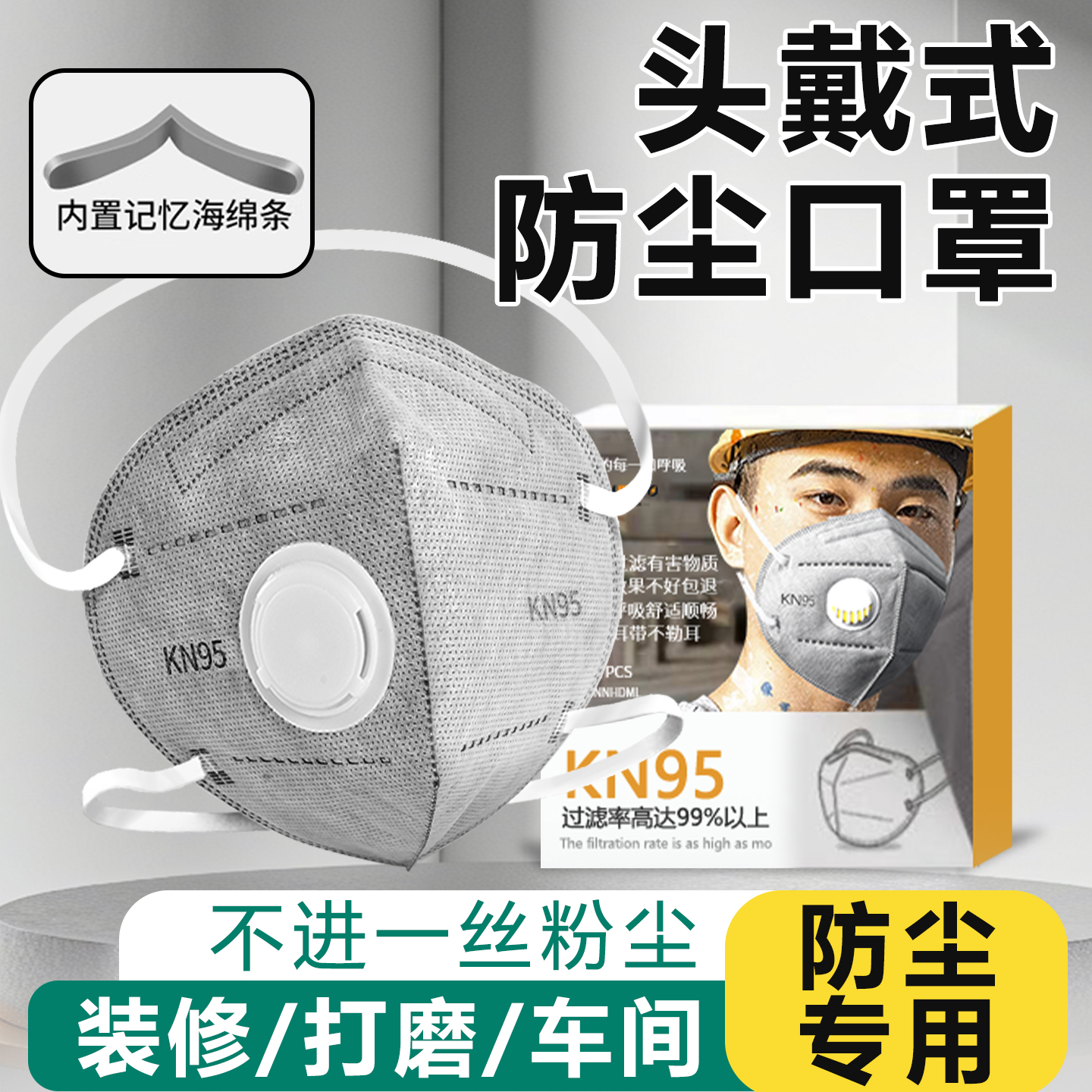 头戴式口罩防尘防工业粉尘kn95工业级防尘肺面罩新型防护带呼吸阀