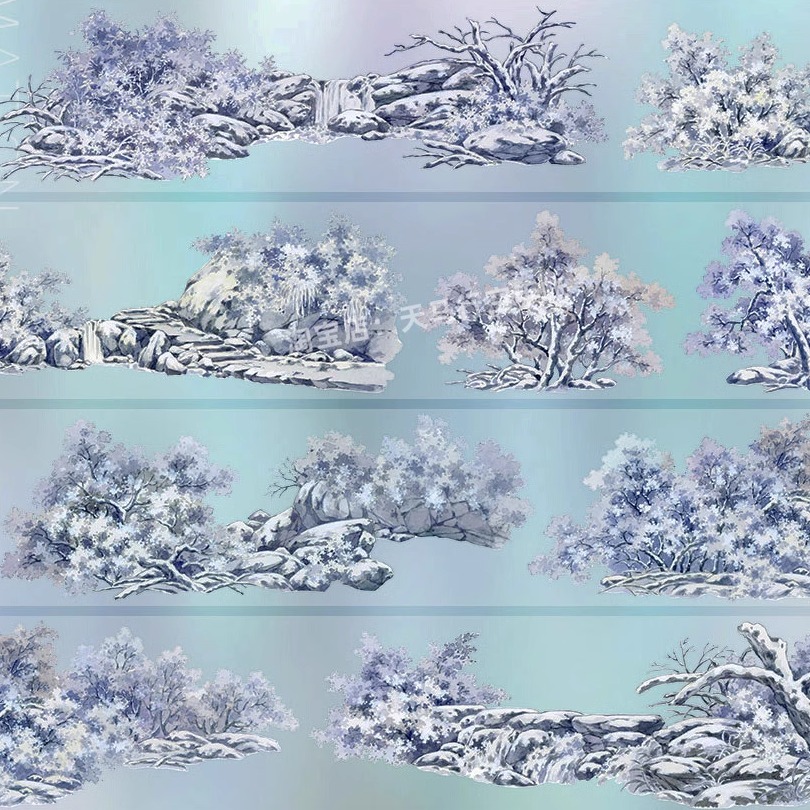 手帐分装胶带覆雪之森景物志冬天树木古风PET素材账流麻diy贴纸