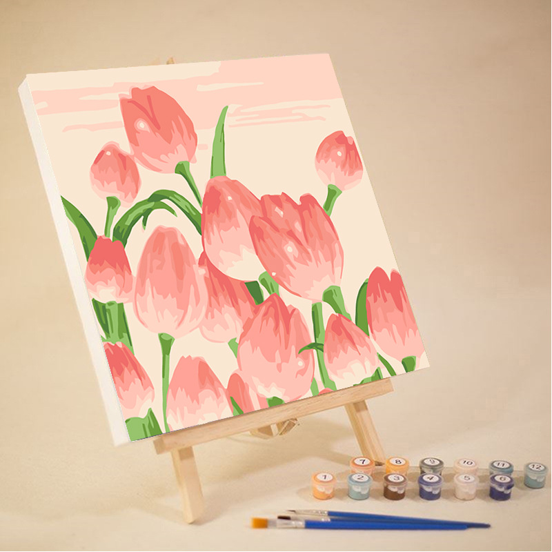 diy数字油画风景手工艺品制作材料包简单小尺寸郁金香儿童丙烯画