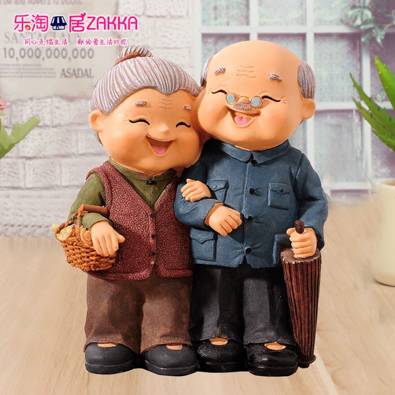 创意幸福老人老头老太太家居装饰摆件恩爱公婆闺蜜结婚纪念日礼物