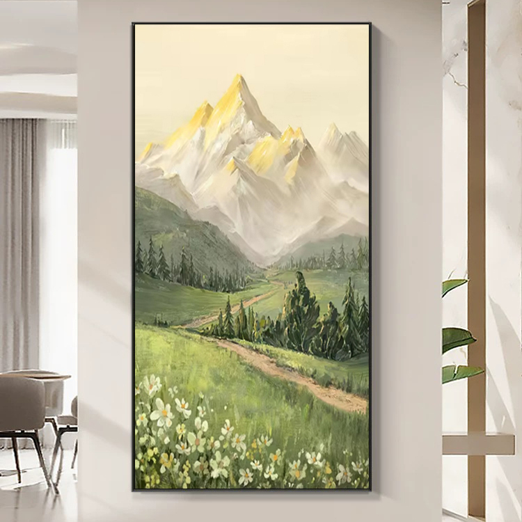 日照金山入户玄关装饰画山水风景砂岩画客厅走廊过道高级感挂画