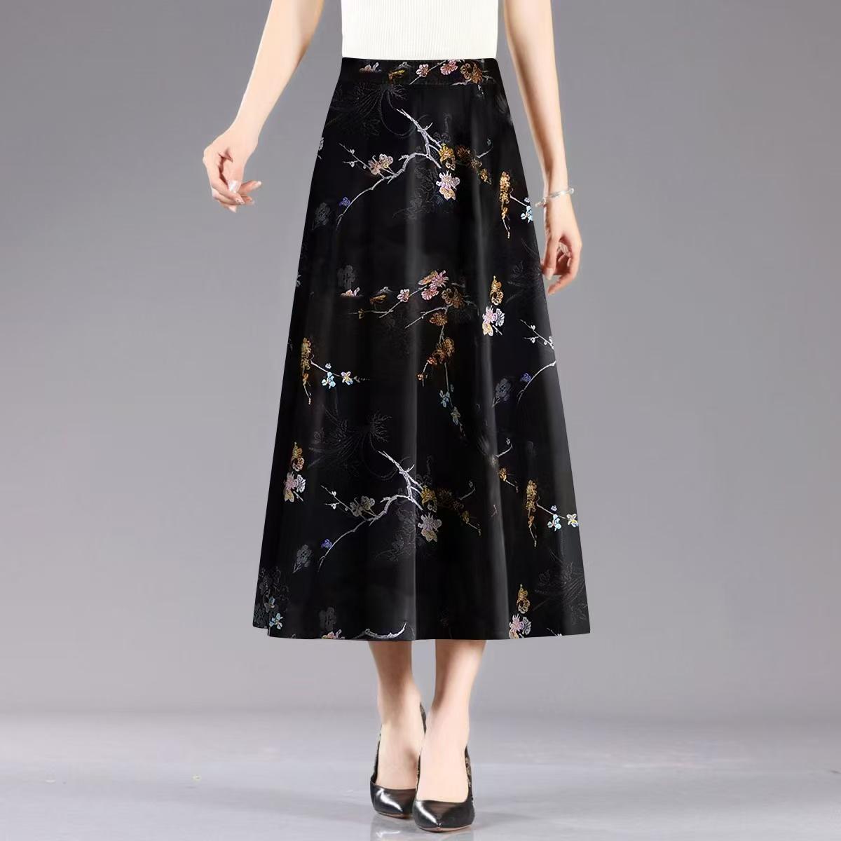 高档垂感妈妈装裙子2025新款妈妈显瘦减龄半身裙印花A字摆裙