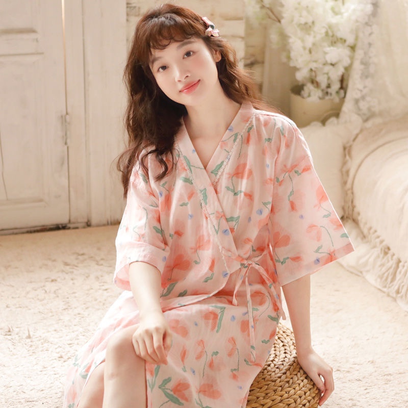 日系和服睡袍薄款裙子绑带浴袍睡衣女夏天家居服夏季款浴衣夏短袖