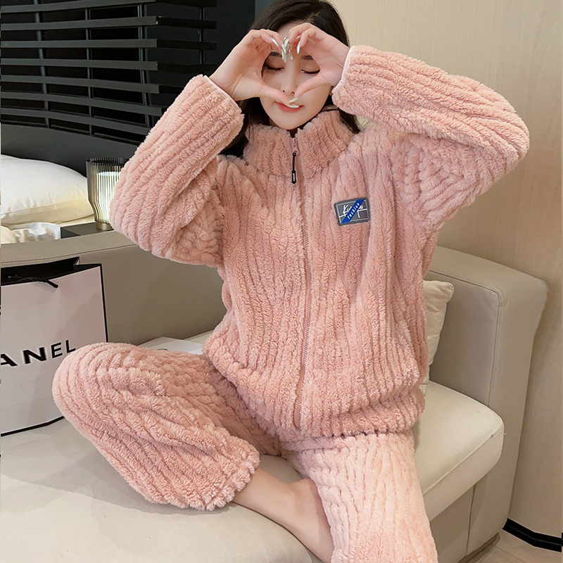 睡衣女秋季女款2024新款冬季冬款春秋款珊瑚绒家居服加绒加厚女士