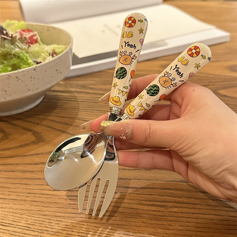 老板娘自留~小朋友的干饭神器!304不锈钢儿童叉勺餐具水果甜品