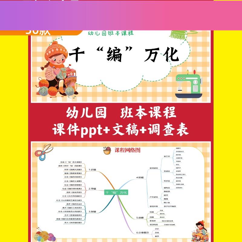 背景设计素材幼儿园班本课程千编万化编织ppt43页文稿调查表可修