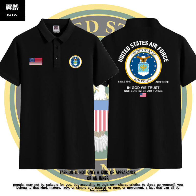 美国American国家USA海军军徽POLO衫男女短袖T恤带翻领半截袖衣服