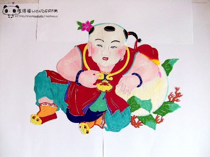 杨柳青年画娃娃款蔚县剪纸5 手工刻 宣纸染色 出国礼品 新年窗花