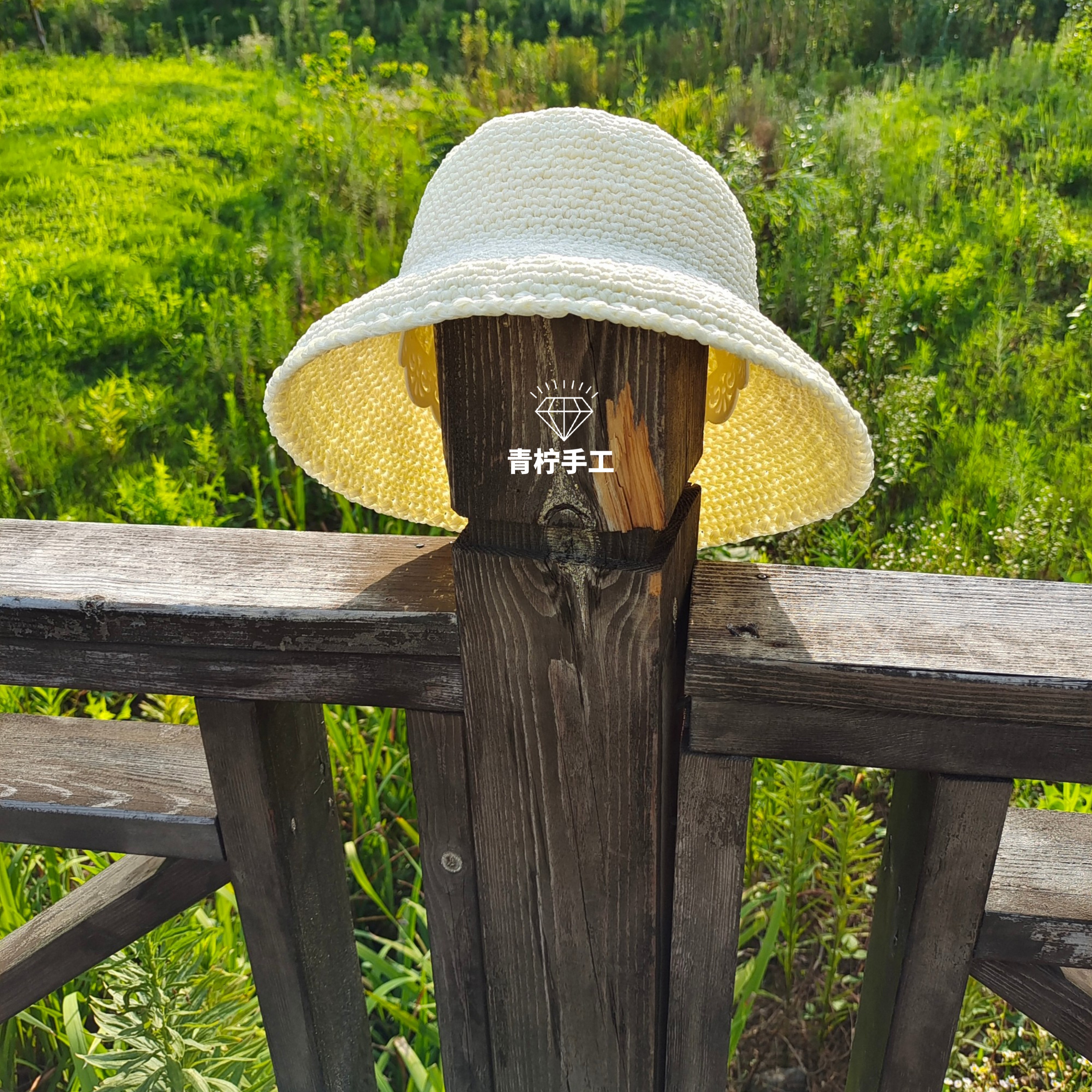 手编夏季遮阳帽雪纱带钩织清凉帽子送教程钩针丝带夏凉帽材料包