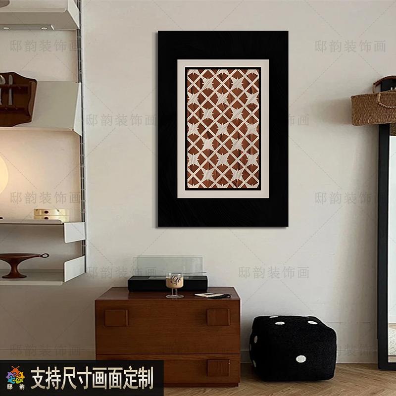 中古风酒店样板间装饰画客厅餐厅软装晶瓷画民宿背景墙油画布挂画