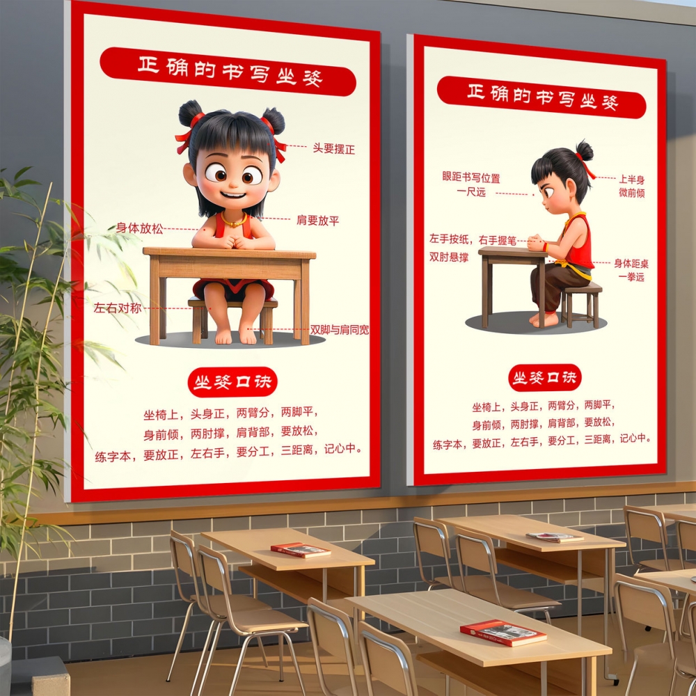 小学生正确握笔姿势图班级教室图书馆布置挂图矫正动作示意图海报