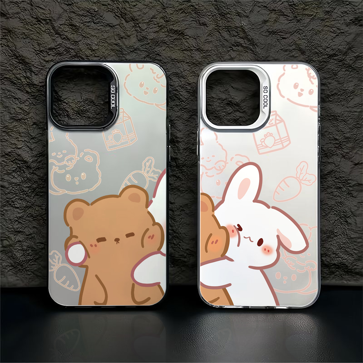 情侣一对亲昵小熊适用苹果16promax手机壳iPhone15创意14新款13可爱卡通pro网红12女plus镭射11彩银x防摔硬壳