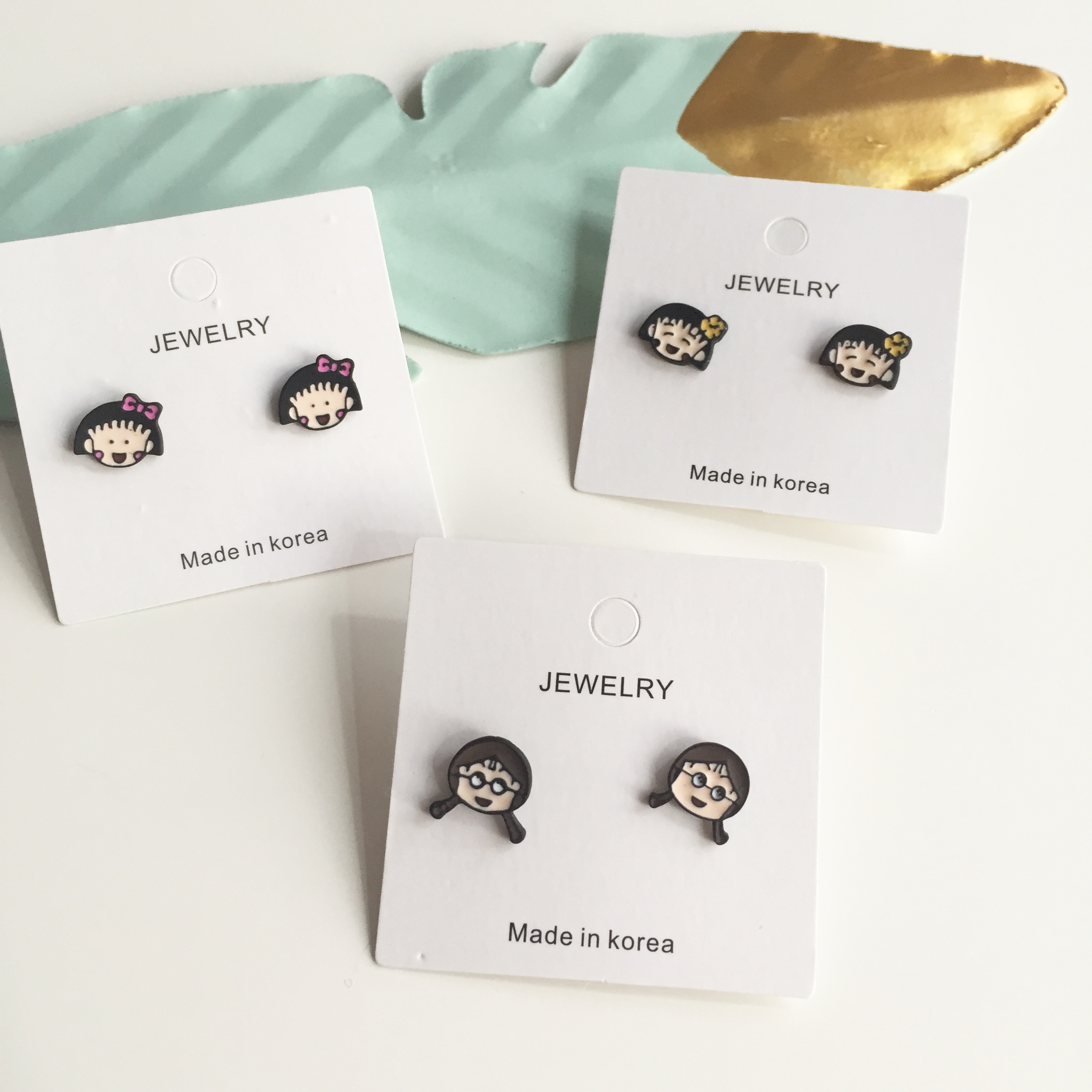 ins动漫卡通樱桃小丸子耳环韩国耳钉创意学生可爱少女小玉同学潮
