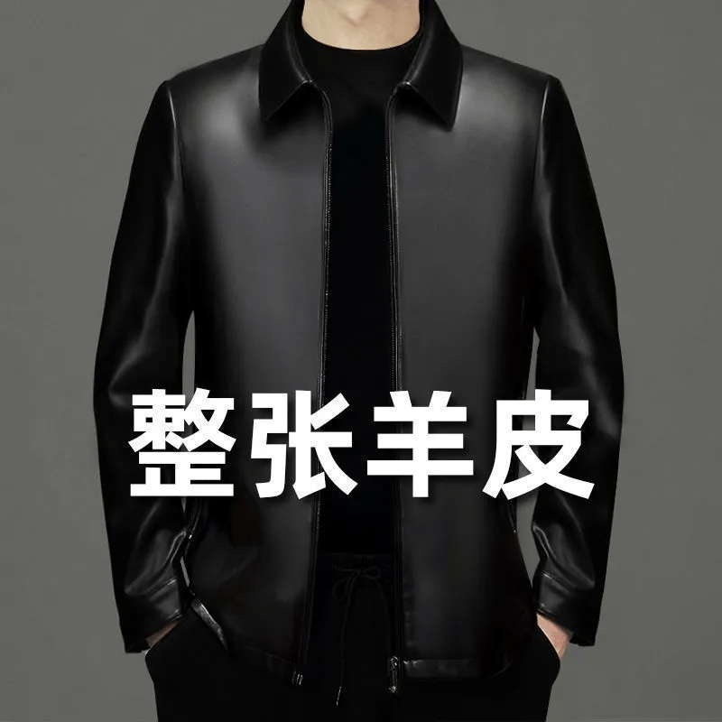 春季新款海宁真皮皮衣皮夹克翻领绵羊男士外套春秋茄克上衣爸爸装