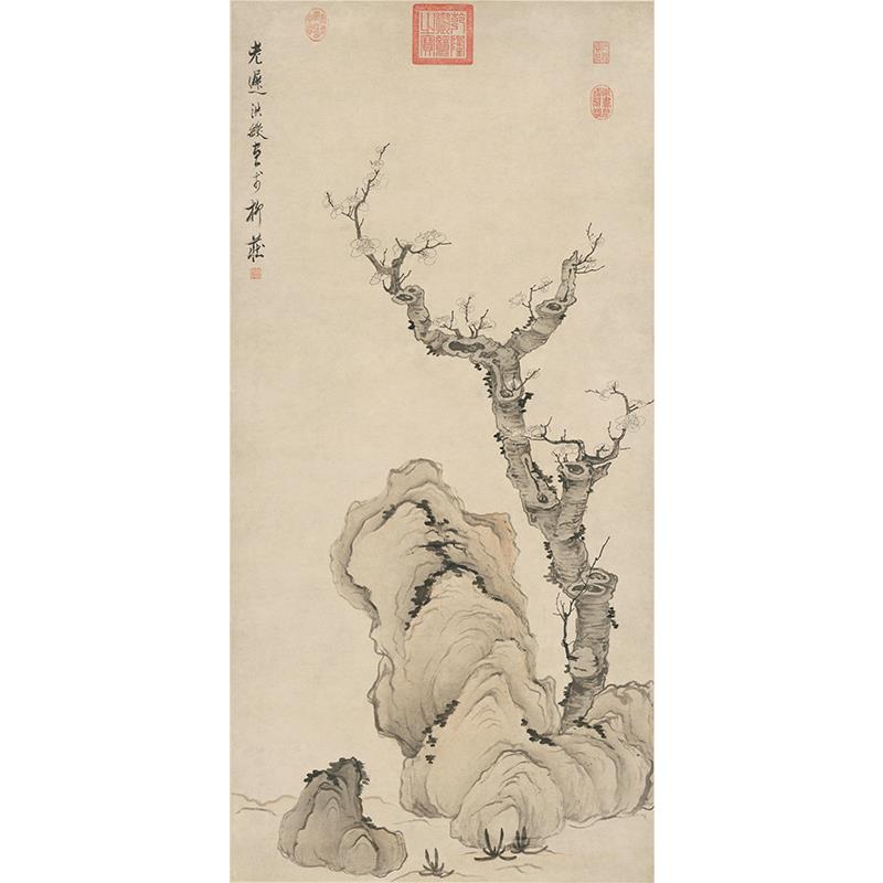 传世名画高清复制清代陈洪绶梅石图国画梅花艺术微喷字画装饰画