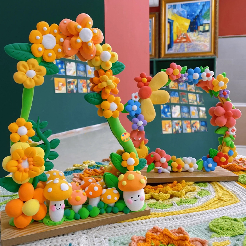 超轻粘土diy镜子材料彩色黏土化妆镜改造中秋节创意暖场亲子花朵