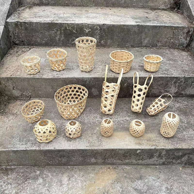 手工制作迷你小灯笼精品竹编迷你小鸡笼猪笼点心装饰花篮奶茶杯套