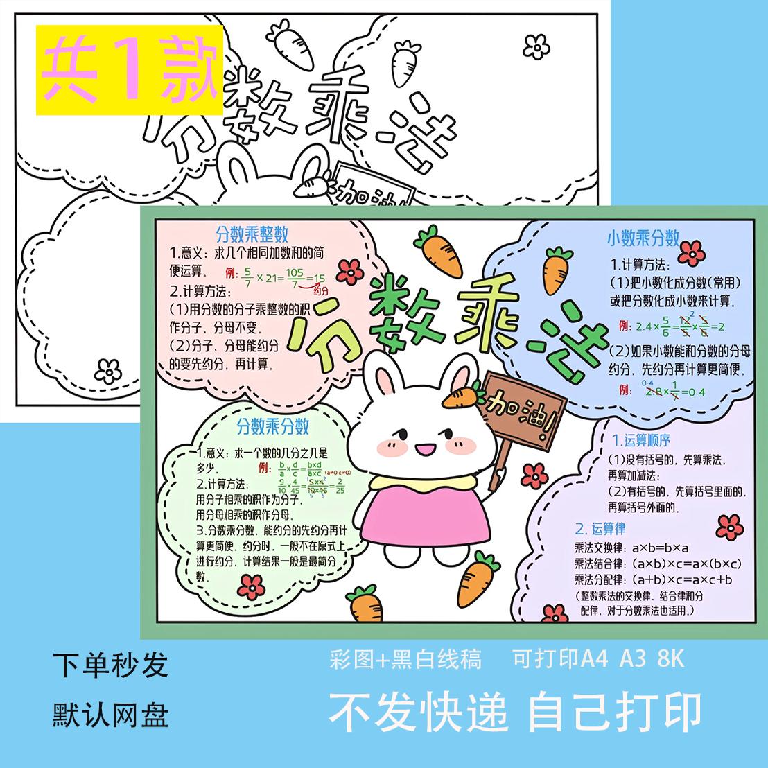 人教版小学数学六年级上第3单元分数除法手抄报模板电子版