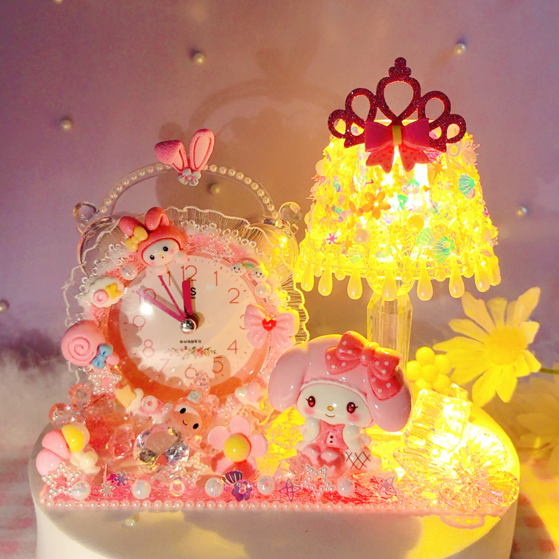 手工diy奶油胶材料包库洛米卡通水晶闹钟小夜灯益智女孩玩具制作