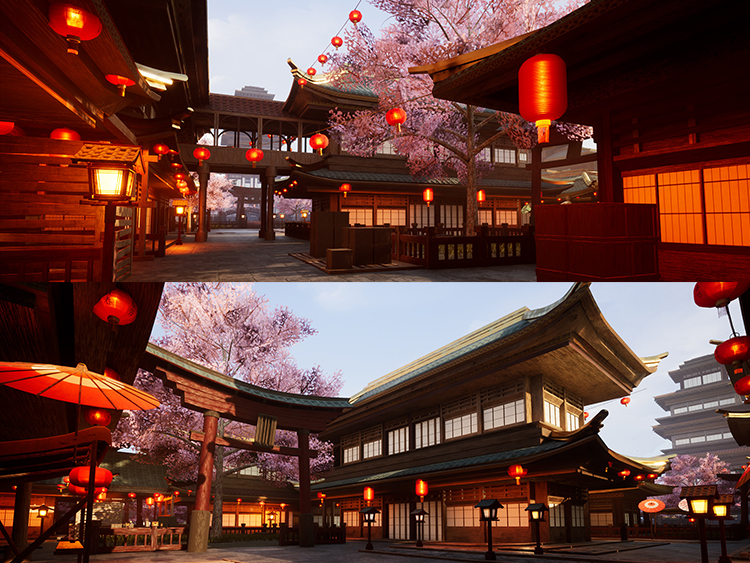 ue5虚幻5日本古代城市街道 亭台楼阁建筑3D模型 国风场景素材1712