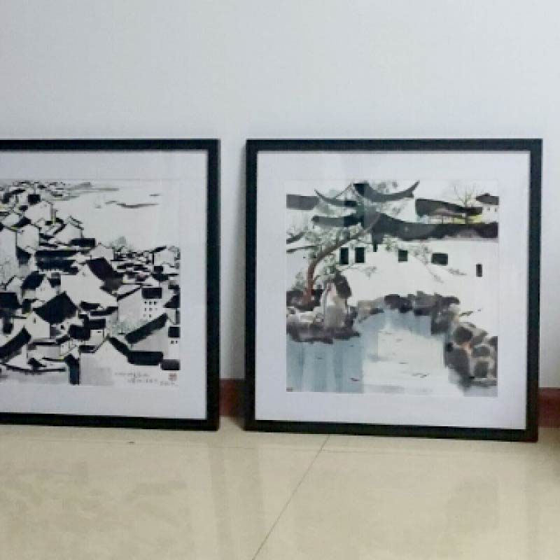 吴冠中江南水乡正方形系列高清印制优质布画芯国画中式微喷风景画