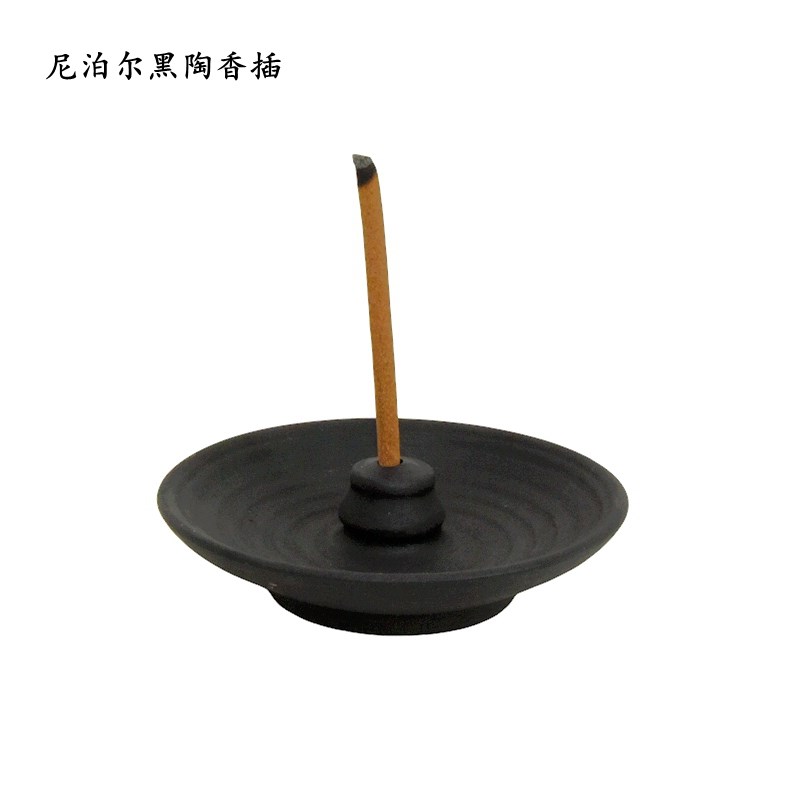 尼泊尔巴德岗上帝之泥黑陶香插香盘礼盒手工制作圆形塔香线香摆件