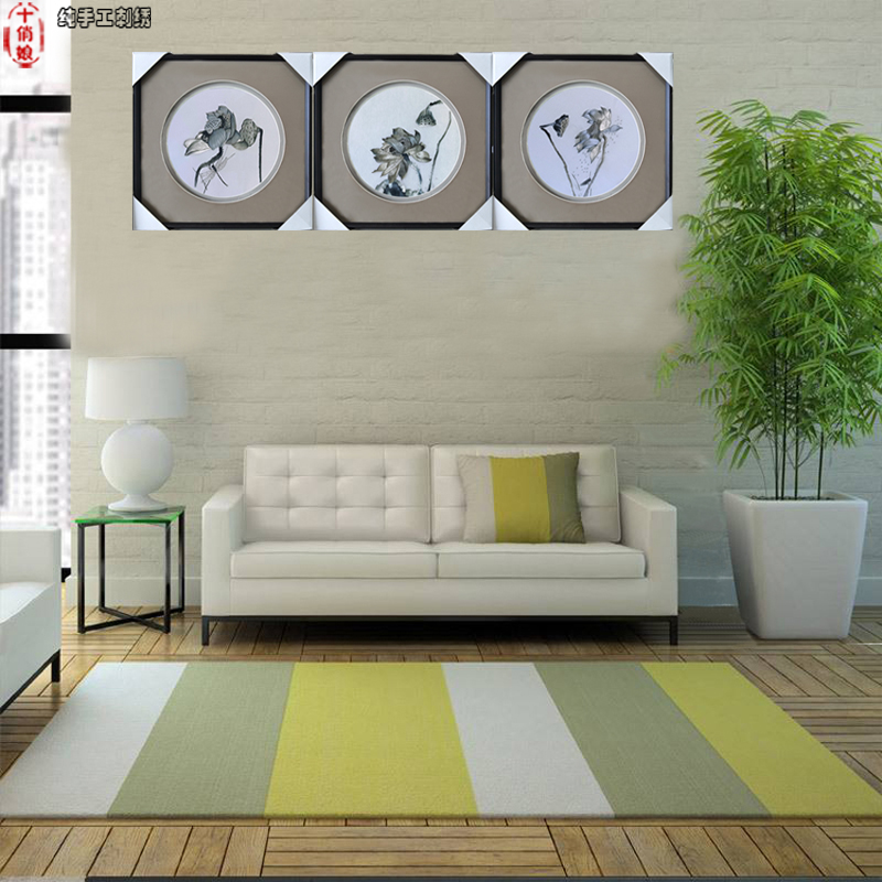 苏绣莲花荷花爱莲说手工刺绣国画家庭卧室书房玄关装饰画商务礼物