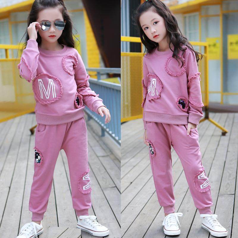 双十一2017早秋新款女童休闲运动套装中大童长袖卫衣长裤两件套