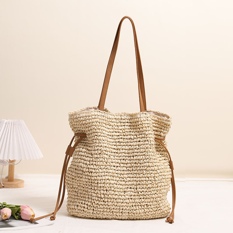 Casual large capacity single-shoulder straw woven bag new style pull-up handbag woven bag vacation beach bag versatile women's bag