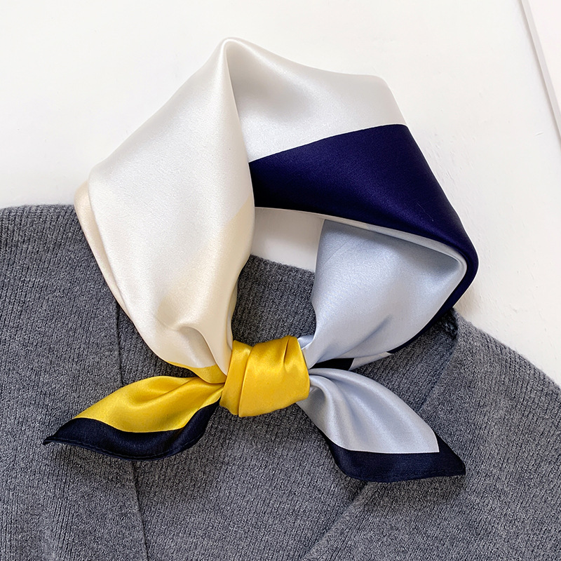 2022 Spring and Autumn New Korean version color-blocking mulberry silk square scarf for women's professional scarf decorative hairband small scarf scarf scarf