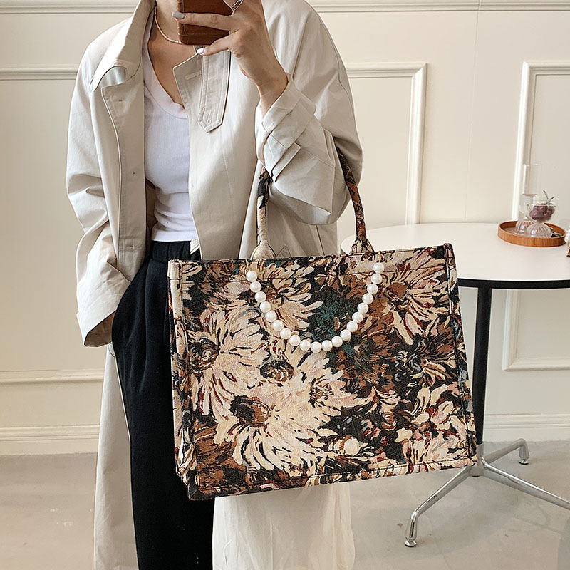 Cross-border wholesale large-capacity tote bag 2022 autumn and winter new niche oil painting personality shoulder bag casual handbag
