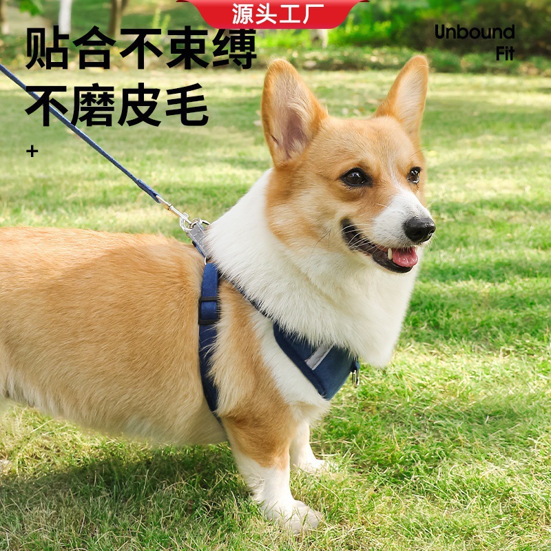 Suede reflective pet chest strap, small and medium-sized dog vest style dog chest strap, cat pet traction rope, dog walking rope