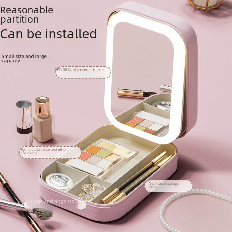 Cosmetic storage box with light mirror integrated dressing table desktop skin care product finishing box dustproof portable body box