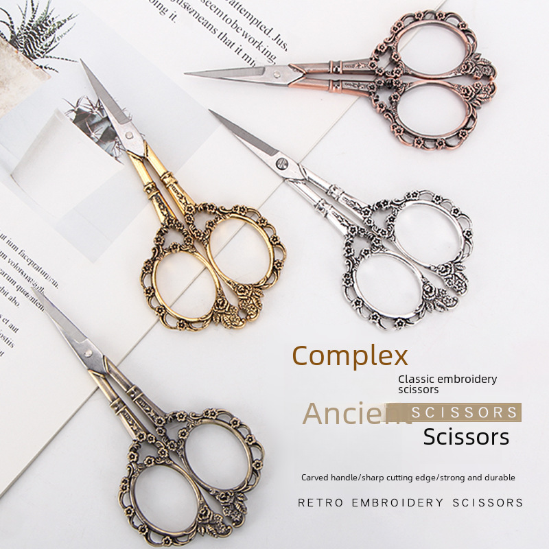 European retro tailor small scissors handmade scissors with classical pattern design stainless steel scissors portable small scissors