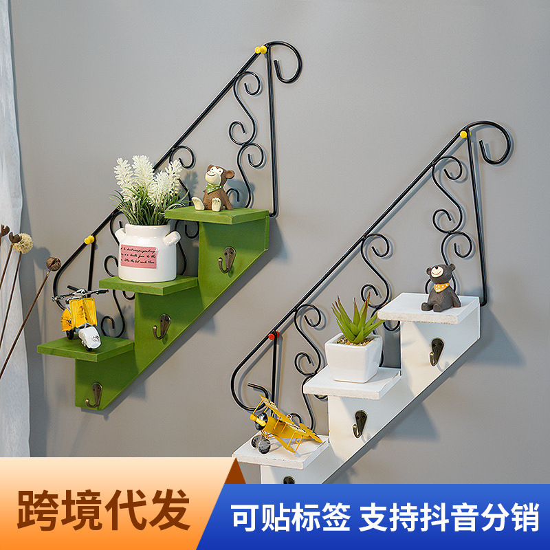 Staircase Wall Hanging American Living Room Flower Rack Iron Storage Rack Wall Hanging Pottery Doll Rack Hook Decoration